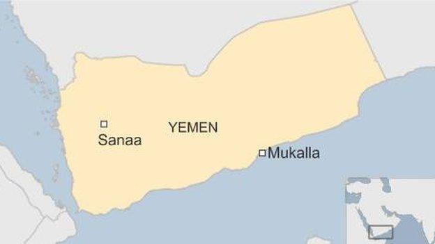 Map of Yemen showing Sanaa and Mukalla