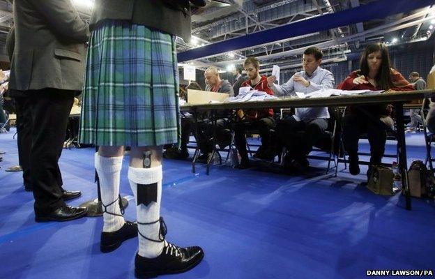 The first ballots are counted at the General Election count for Glasgow constituencies at the Emirates Arena in Glasgow