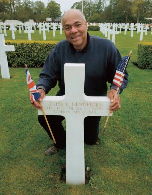 Terry Harrison at his father's grave