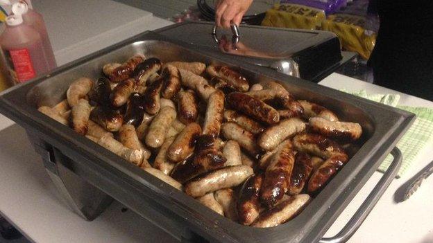 Tray of sausages at Enfield count