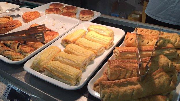 Sausage rolls on trays at Hounslow count