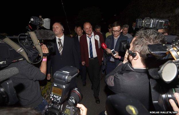 Al Murray (centre), British comedian and candidate for the Free United Kingdom Party