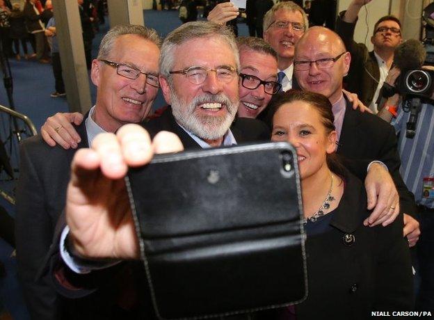 Sinn Fein leader Gerry Adams takes a selfie