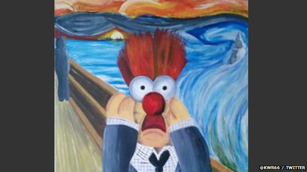 A satirical version of 'The Scream' painting featuring a Danny Alexander lookalike character