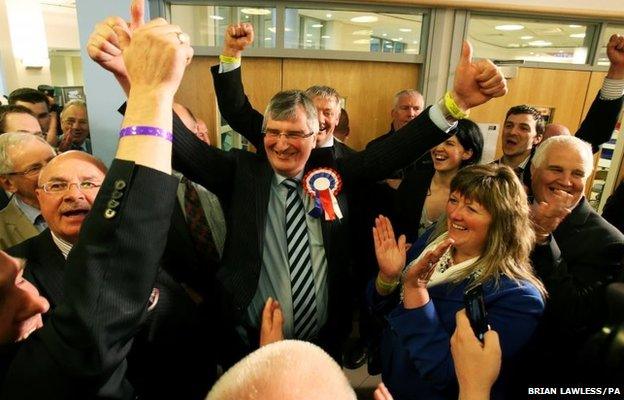 UUP candidate for Fermanagh and South Tyrone Tom Elliott celebrates