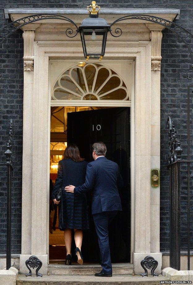 Prime Minister David Cameron and wife Samantha arrive at 10 Downing Street