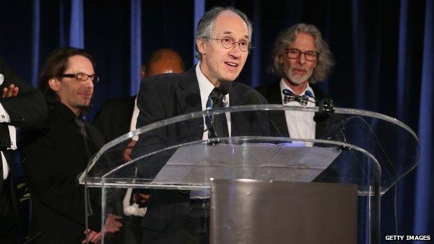 Charlie Hebdo editor-in-chief Gerard Biard accepts PEN/Toni and James C. Goodale Freedom of Expression Courage Award