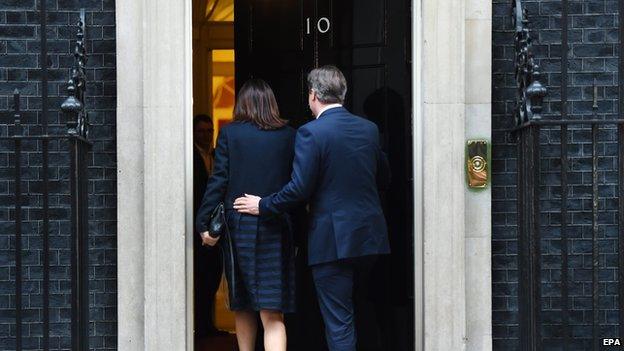 Samantha and David Cameron entering 10 Downing Street, 8 May 2015