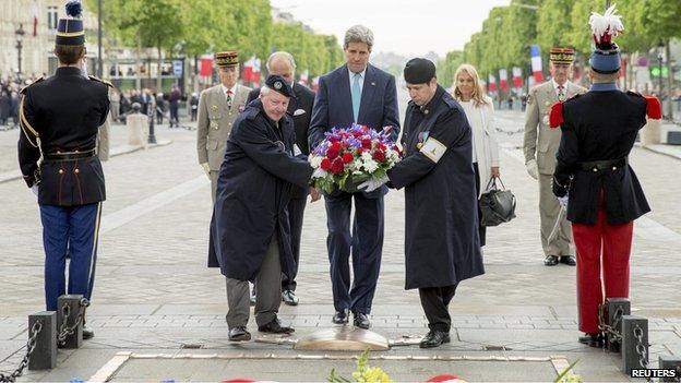 John Kerry at VE Day ceremony in Paris on 8 May 2015