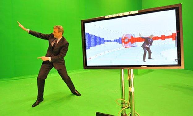 Jeremy Vine practising for the swingometer