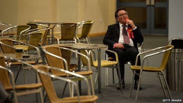 A Labour supporter watches the results in an empty room