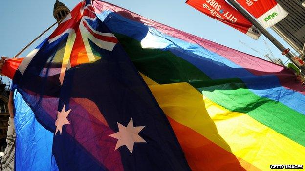 A protester during a gay rights march through Sydney