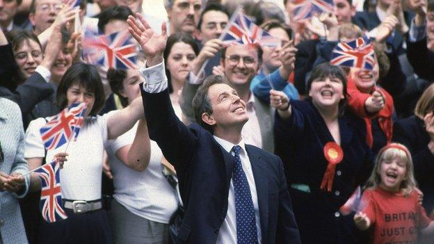 Tony Blair arriving in Downing Street in 1997