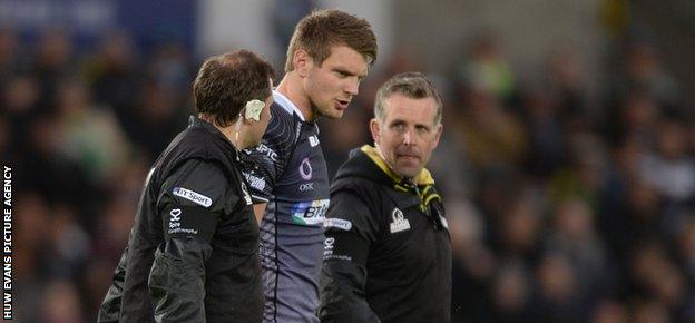 Fly-half Dan Biggar had to go off for an injury assessment but returned to see Ospreys across the finish line