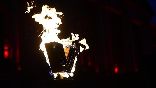 A VE Day remembrance day tribute was lit at the front of City Hall in Belfast on Friday