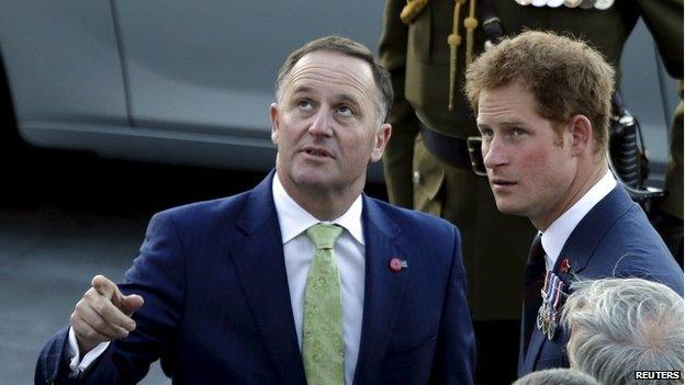 Prince Harry and New Zealand's Prime Minister John Key