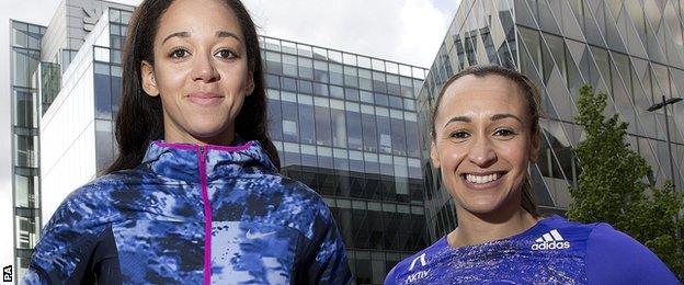 Katarina Johnson-Thompson (left) with Jessica Ennis-Hill