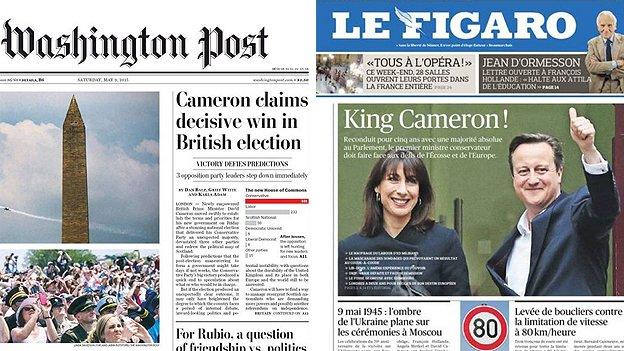 Composite picture of the front pages of The Washington Post and Le Figaro