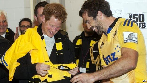 Prince Harry with Hurricanes' rugby captain Conrad Smith