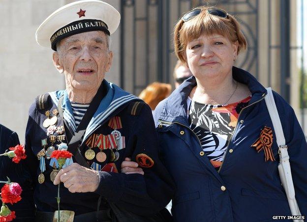 Soviet navy veteran Yevgeny Yermolayev and a relative