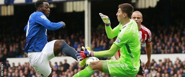 Romelu Lukaku, Costel Pantilimon and Wes Brown