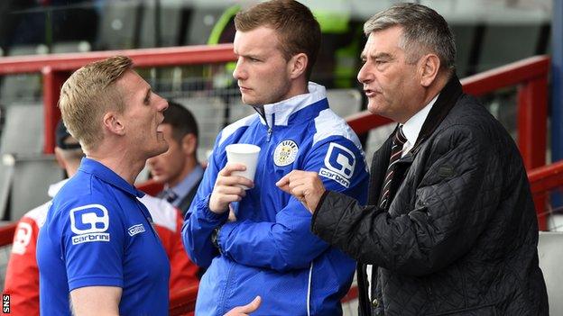 St Mirren manager Gary Teale (left) speaks with Chairman Stewart Gilmour (right)