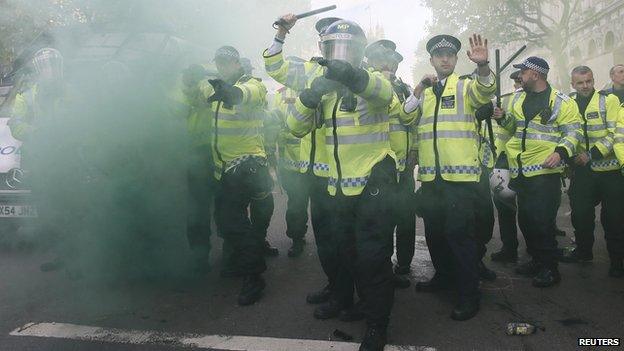 Police at protest in Westminster