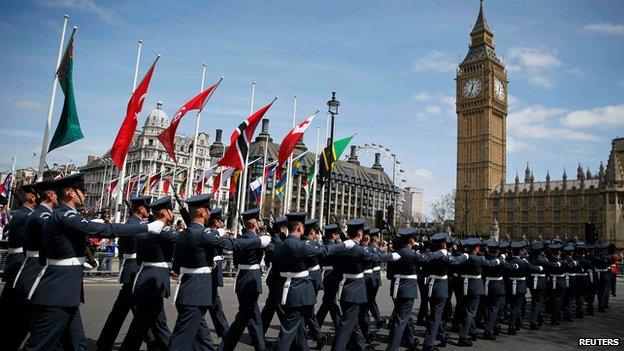 Members of the armed forces marching