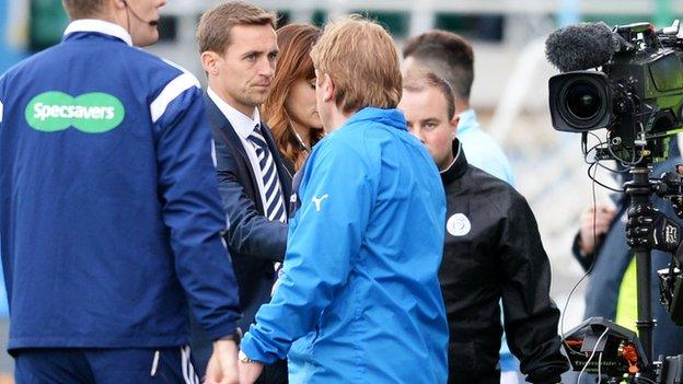 Queen of the South manager James Fowler and Rangers boss Stuart McCall