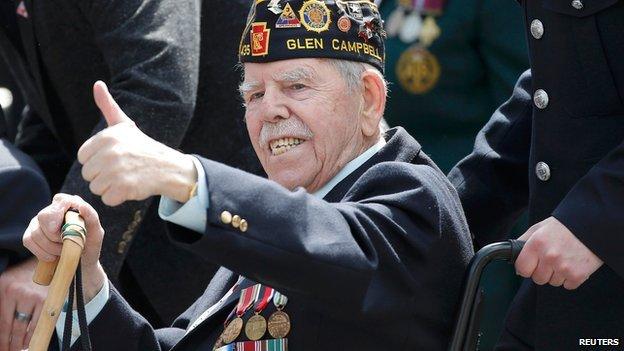 A veteran at the VE Day parade