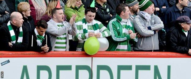 Celtic fans were in the mood to party at Pittodrie