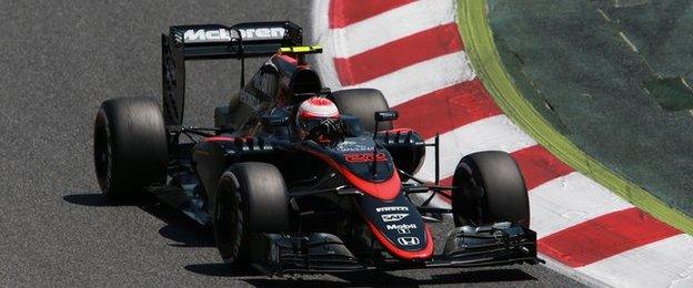 Jenson Button takes a turn during the Spanish GP