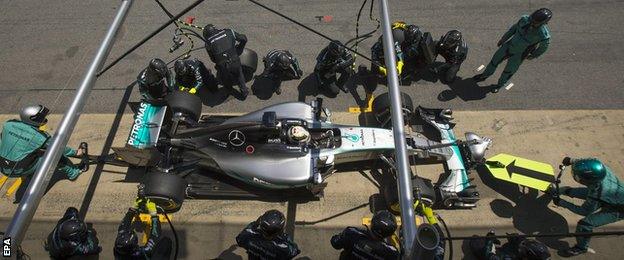 Lewis Hamilton pits during the Spanish GP