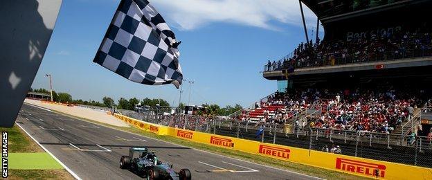 Nico Rosberg crosses the finish line