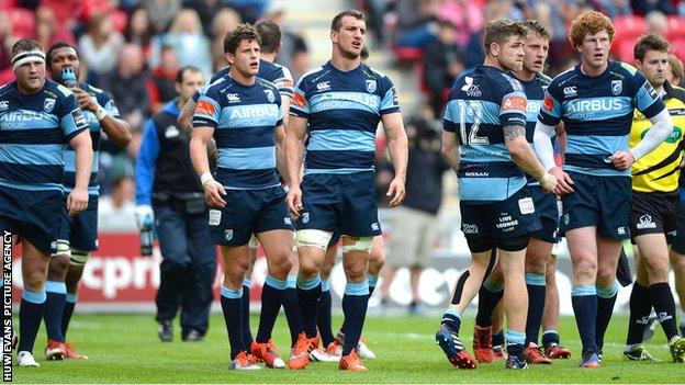 Cardiff Blues loss at Scarlets was their 14th Pro12 defeat of the season.