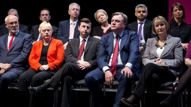 Harriet Harman, Ed Balls and Douglas Alexander during the election campaign