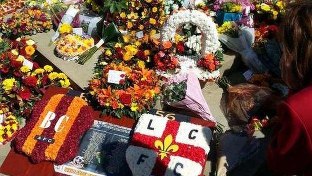 Floral tributes for the victims of the 1985 Bradford City fire