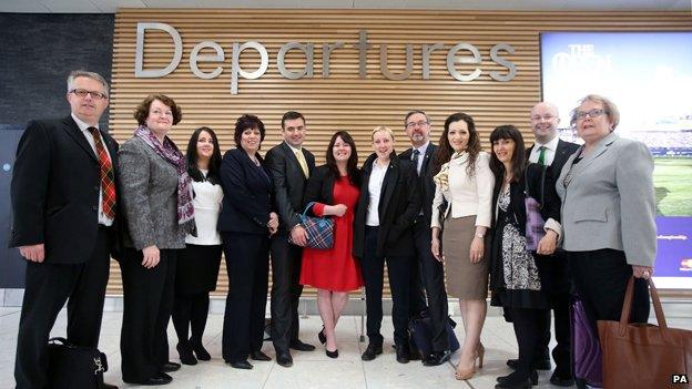 Newly elected SNP MPs prepare to board flight from Glasgow Airport to Westminster, 11 May