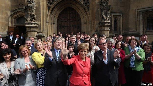 SNP MPs and Nicola Sturgeon outside Westminster