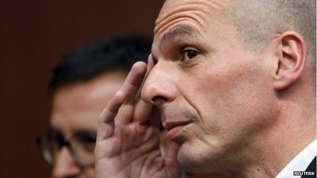 Greek Finance Minister Yanis Varoufakis meets eurozone ministers in Brussels. 11 May 2015