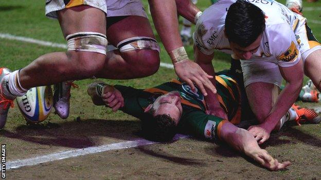 George North suffered his fourth head injury of the season playing for Northampton against Wasps in March