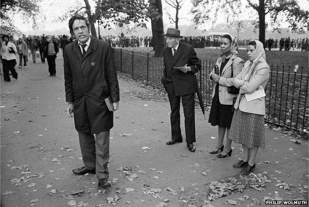 Christian preacher, Speakers Corner, Hyde Park, London, October 1978