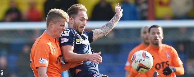 Kilmarnock's Mark O'Hara challenges Ross County's Martin Woods