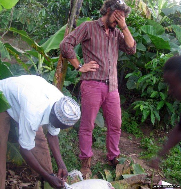 The moment Alan realises a dead goat is his "costume"