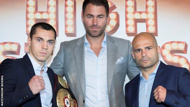 Scott Quigg and Kiko Martinez with promoter Eddie Hearn