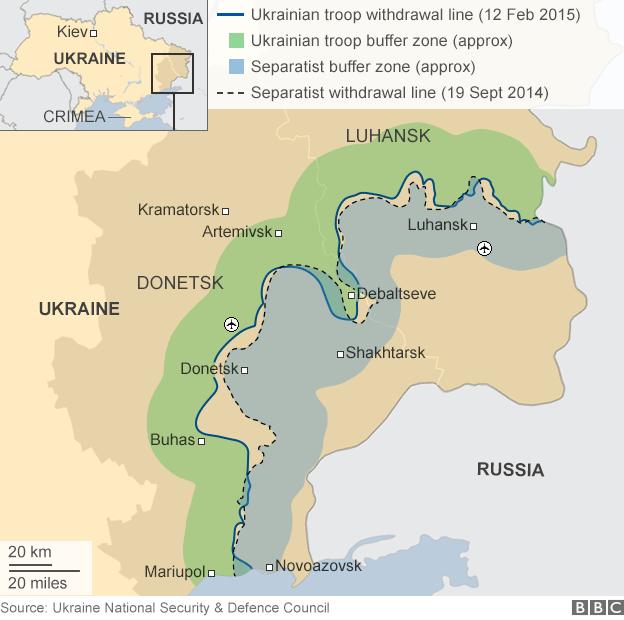Map showing ceasefire lines in Ukraine