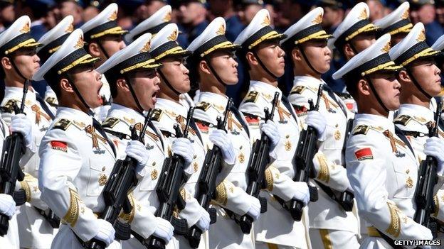 China"s soldiers march through Red Square during the Victory Day military parade in Moscow