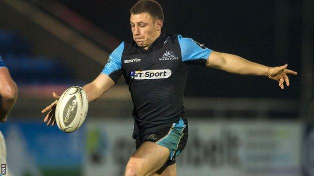 Glasgow Warriors' Duncan Weir clears the ball