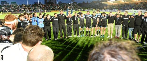 Glasgow Warriors celebrate reaching the 2013/14 Pro12 final