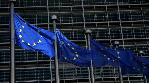 EU flags outside the EU Commission